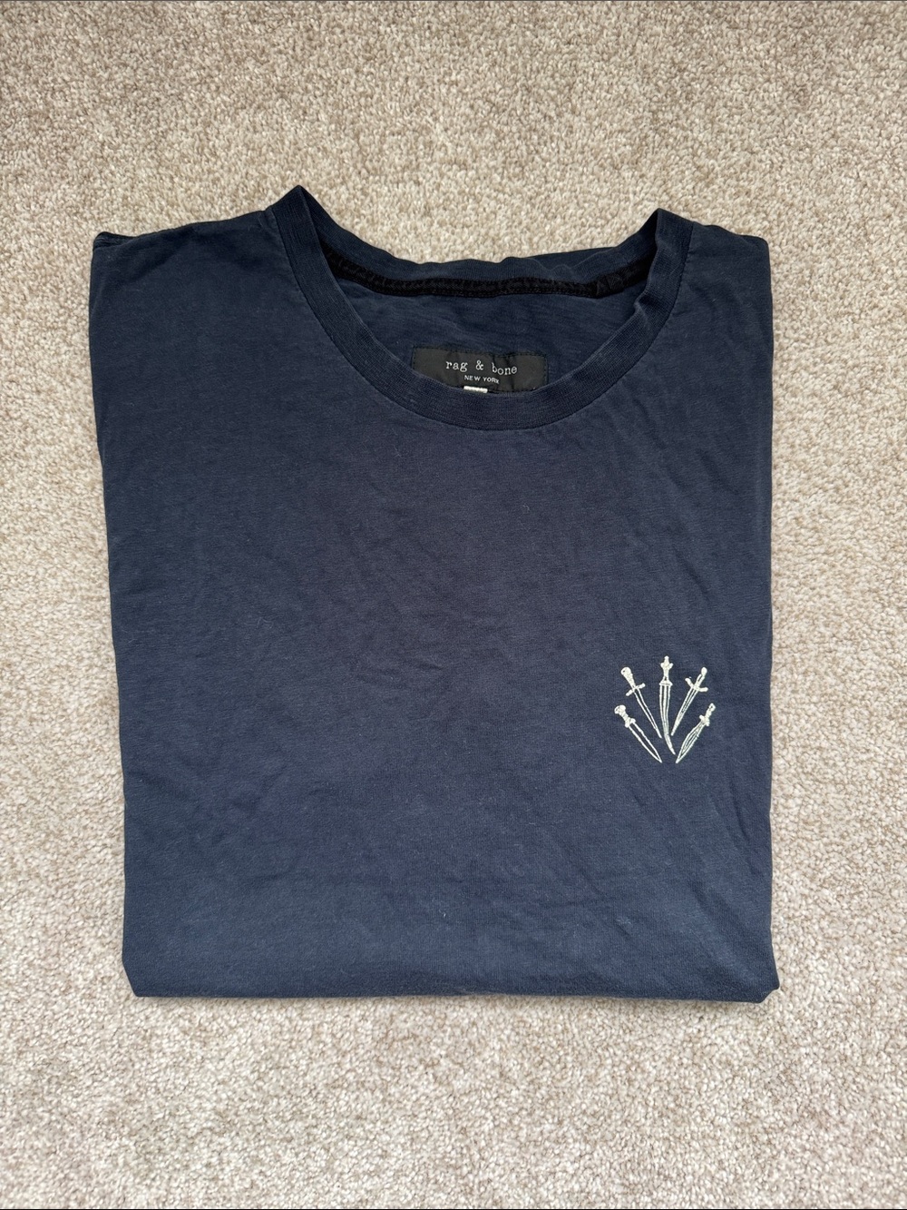 rag & bone Navy Short Sleeve Crew Neck Tee with Sword Graphic
